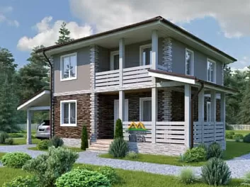 Дом Проект каркасного дома с верандой <span></span> "Димид" 8 на 9