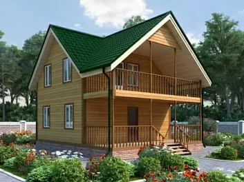 Дом Брусовый 2-этажный дом с террасой и балконом Уральский 7 на 8.5