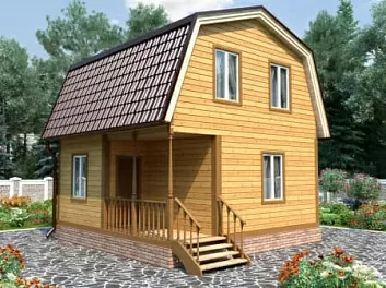Дом Полутораэтажный брусовый проект с террасой Грибник 6 на 6