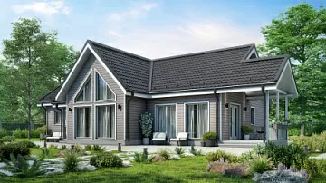 Дом Трехкомнатный загородный каркасный дом из ОСБ панелей.  <span></span> "Гроно" 9.5 на 17.5