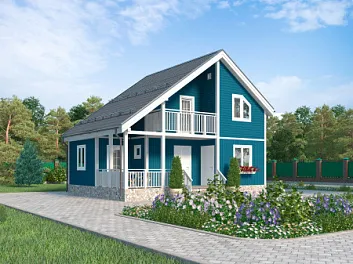 Дом Каркасный дом с верандой и мансардой <span></span> "Мадрид 2" 7 на 9