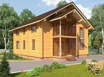 Дом Двухэтажный дом из бруса с балконом Антон 10.8 на 12.8