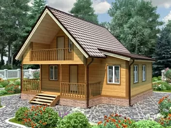 Дом Брусовый 2-этажный дом с террасой и балконом Волга 2 8 на 8