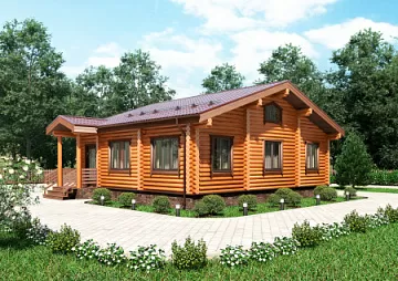 Дом Одноэтажный брусовый дом с верандой Розмарин 10 на 8.6