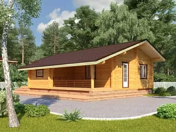 Дом Одноэтажный дом из бруса с террасой Апельсин 8.5 на 10.9