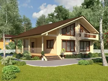 Дом Двухэтажный дом из оцб с балконом и террасой <span></span> "Жемчужный" 12.6 на 11.3