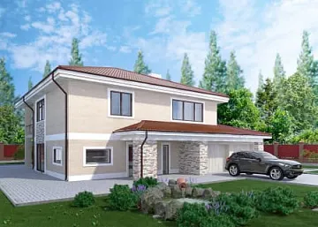 Дом Дом в 2 этажа из кирпича с гаражом, террасой и крыльцом <span></span> "Раздолье" 16.1 на 15