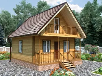 Дом Брусовый полутораэтажный дом с балконом и террасой Янтарь 6 на 7