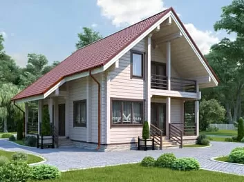 Дом Дом в 2 этажа с террасой и балконом из клееного бруса <span></span> "Калининград" 9.5 на 9.4